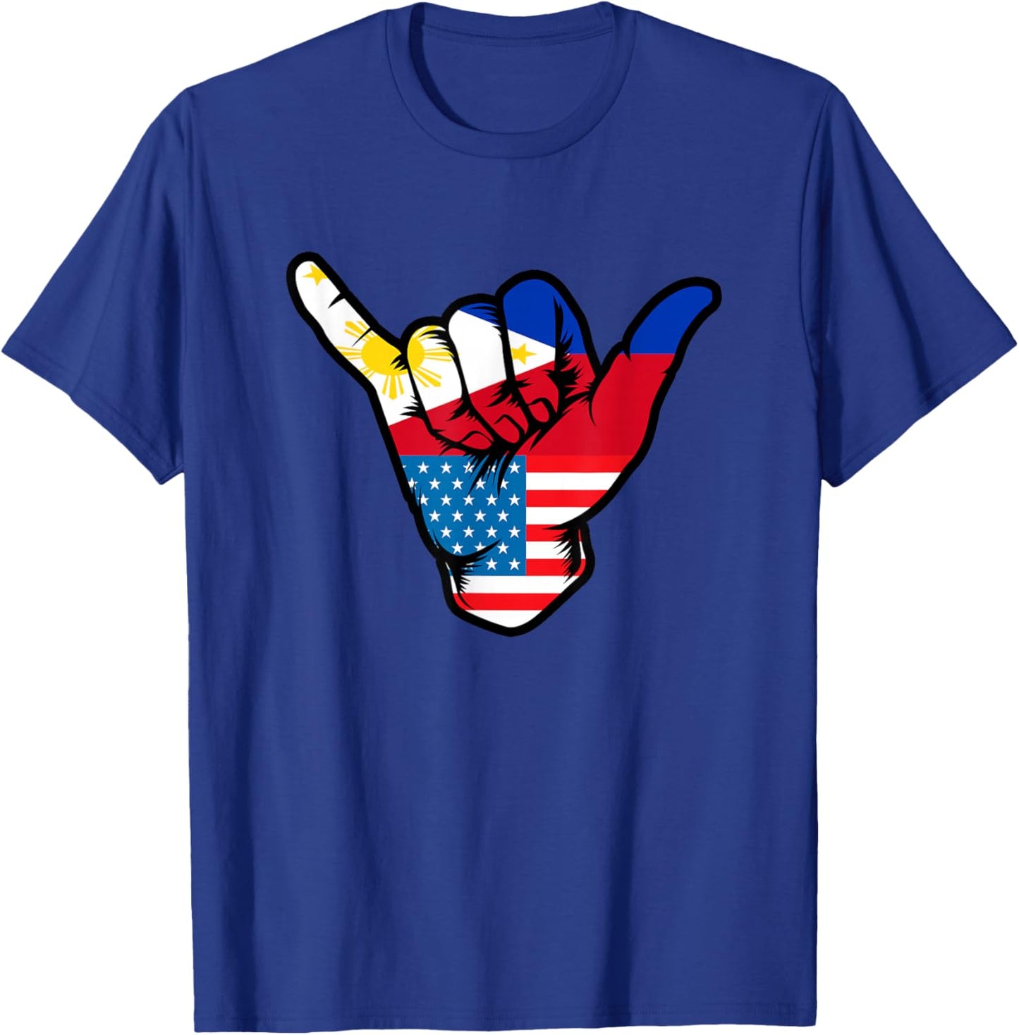 Half Filipino and American Philippines USA Flag Shaka Hand T-Shirt - T-Shirt | Royal