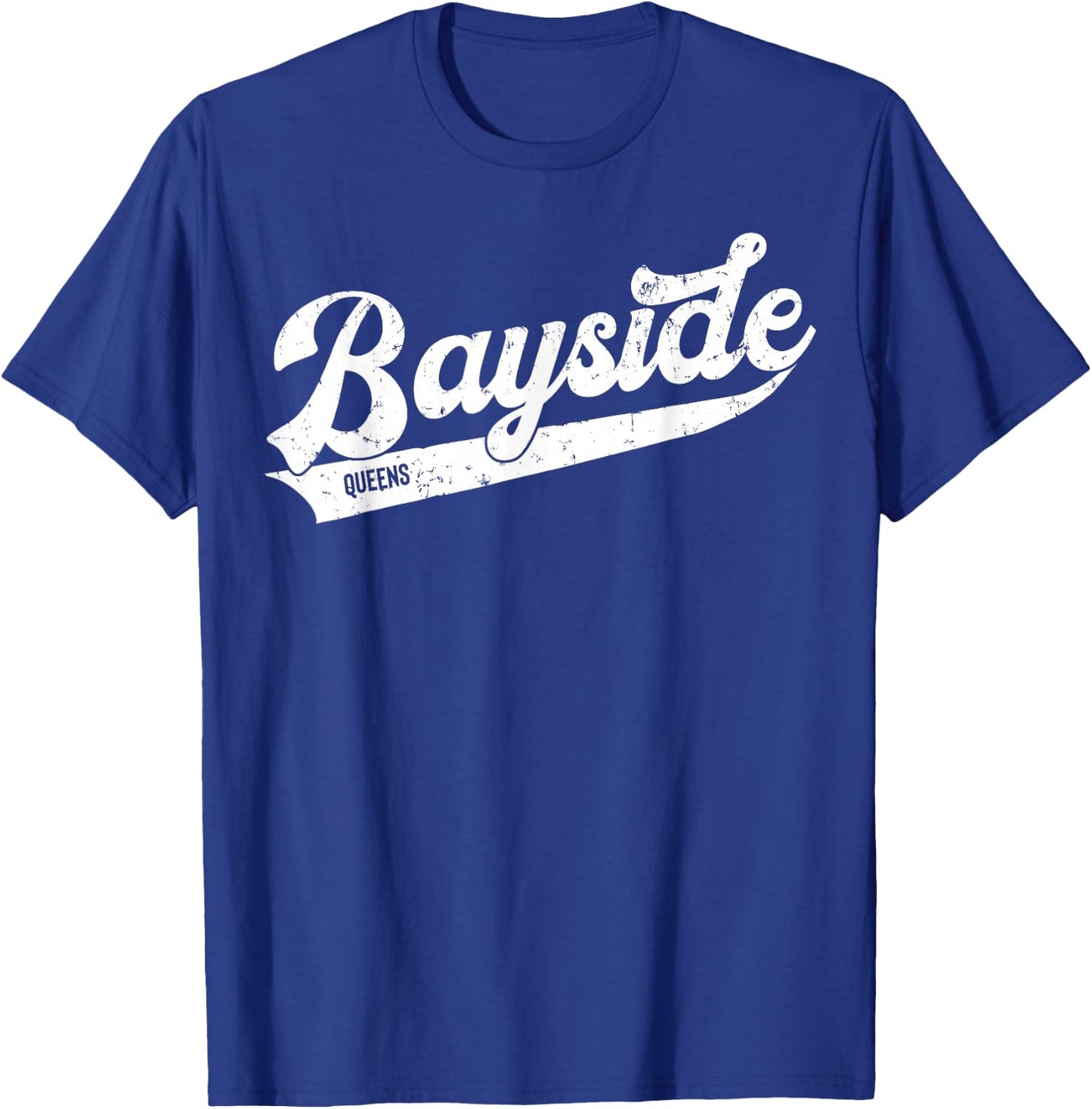 Bayside Queens NYC Typographic Distressed Design T-Shirt - T-Shirt | Royal
