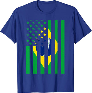 Brazil American USA Flag Brazilian Pride T-Shirt - T-Shirt | Royal
