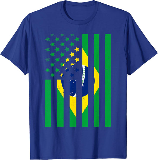 Brazil American USA Flag Brazilian Pride T-Shirt - T-Shirt | Royal