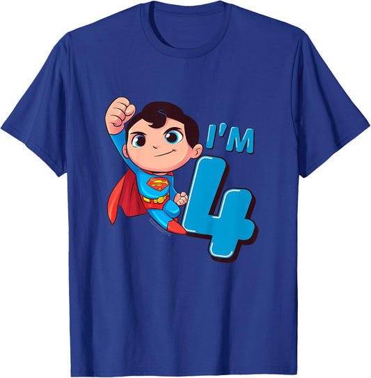 Kids Superman 4th Birthday Cute I'm 4 T-Shirt - T-Shirt | Royal