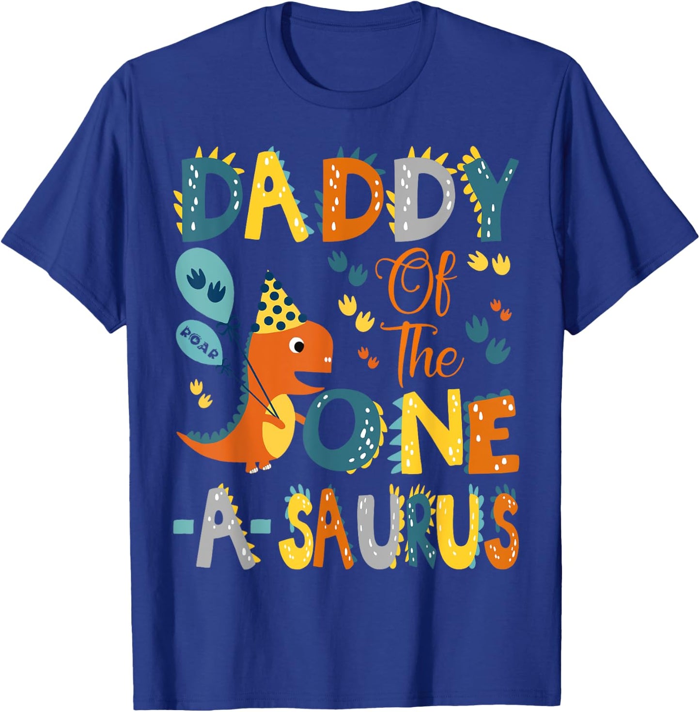 Dinosaur T-Rex 1St Birthday Matching Family Daddy Of The One-A-Saurus -Kids Black Small Modern Classic Cartoon Dinosaur Birthday T-Shirt - T-Shirt | Royal