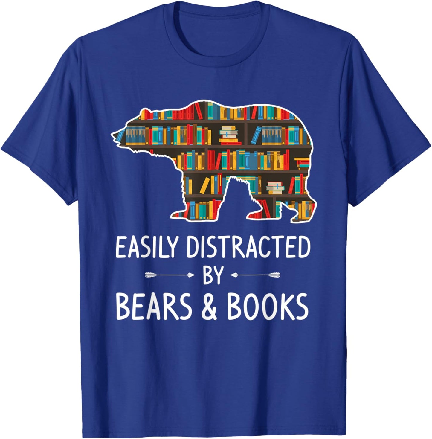Easily Distracted By Bears & Books Lover Gift Mammal Animal T-Shirt - T-Shirt | Royal