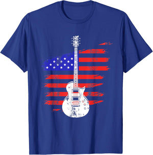 US Flag Patriotic Guitarist Musical Instrument Guitar T-Shirt - T-Shirt | Royal