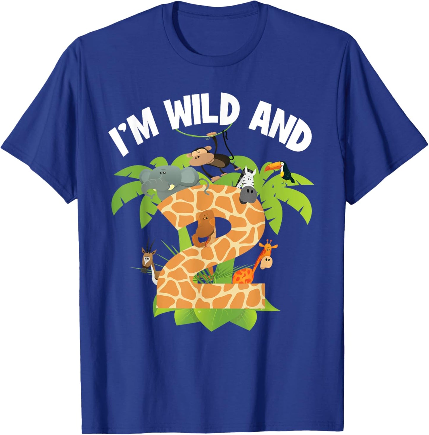 I'm Wild And 2 Years Old Zoo Theme 2nd Birthday Animal Party T-Shirt - T-Shirt | Royal
