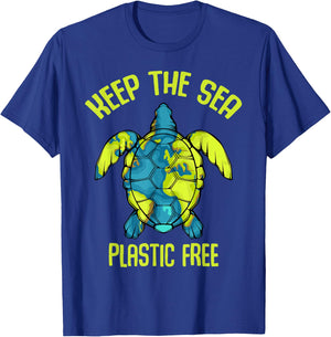 Keep The Sea Plastic Free Turtle Plastic Pollution Problem T-Shirt - T-Shirt | Royal