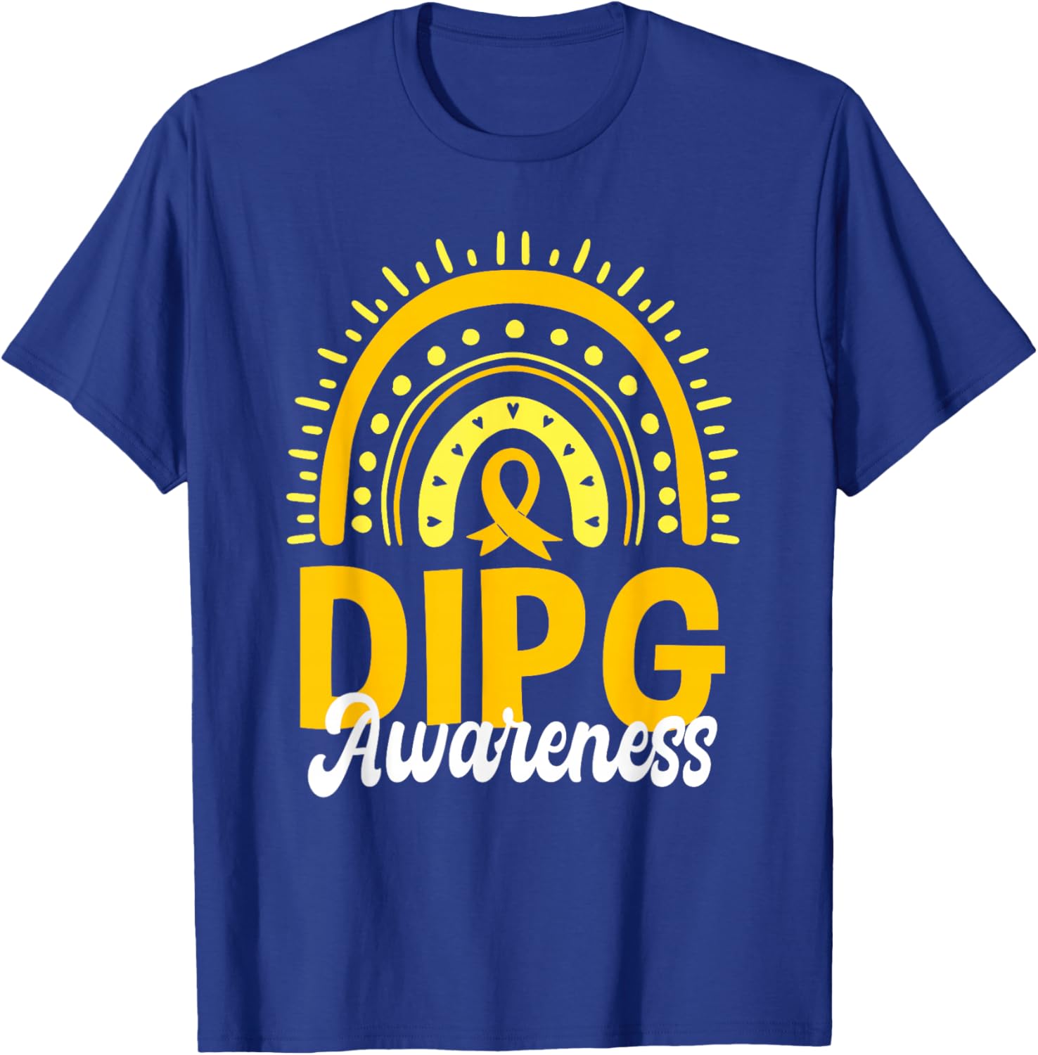 DIPG Awareness Boho Rainbow Yellow Ribbon Childhood Cancer T-Shirt - T-Shirt | Royal