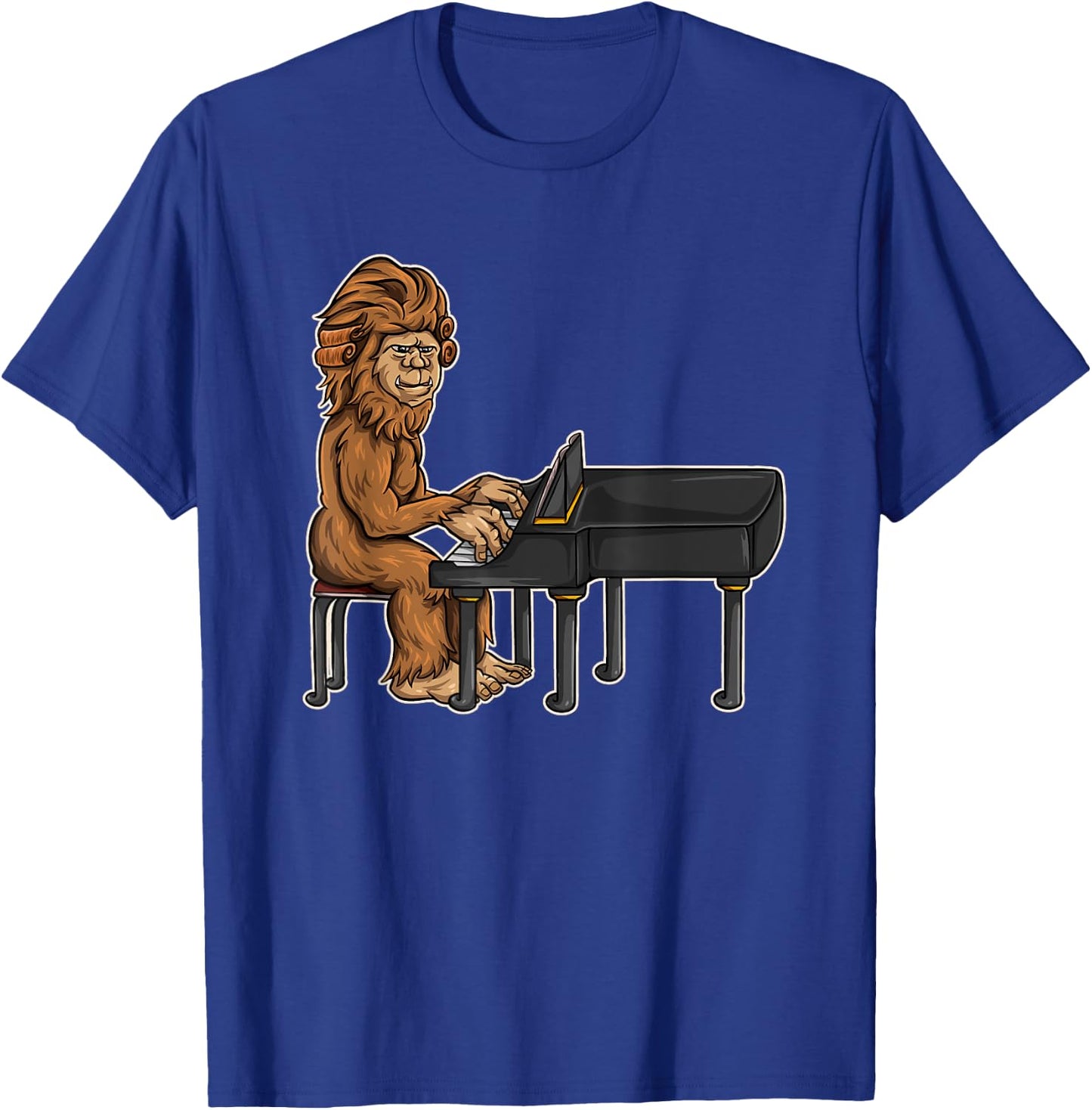 Bigfoot Playing Piano - Funny & Magical Sasquatch Pianist T-Shirt - T-Shirt | Royal