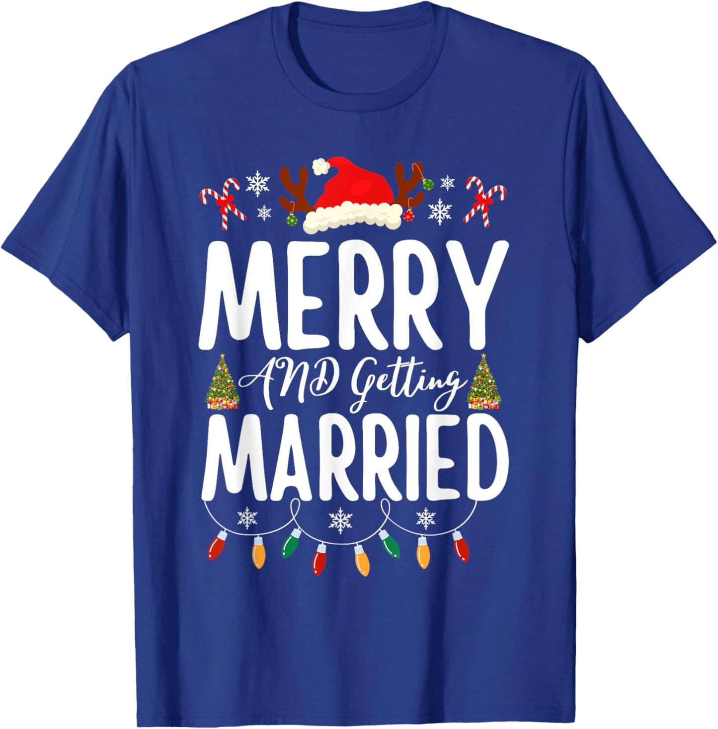 Merry and Getting Married Couples Christmas Pjs Pajamas T-Shirt - T-Shirt | Royal