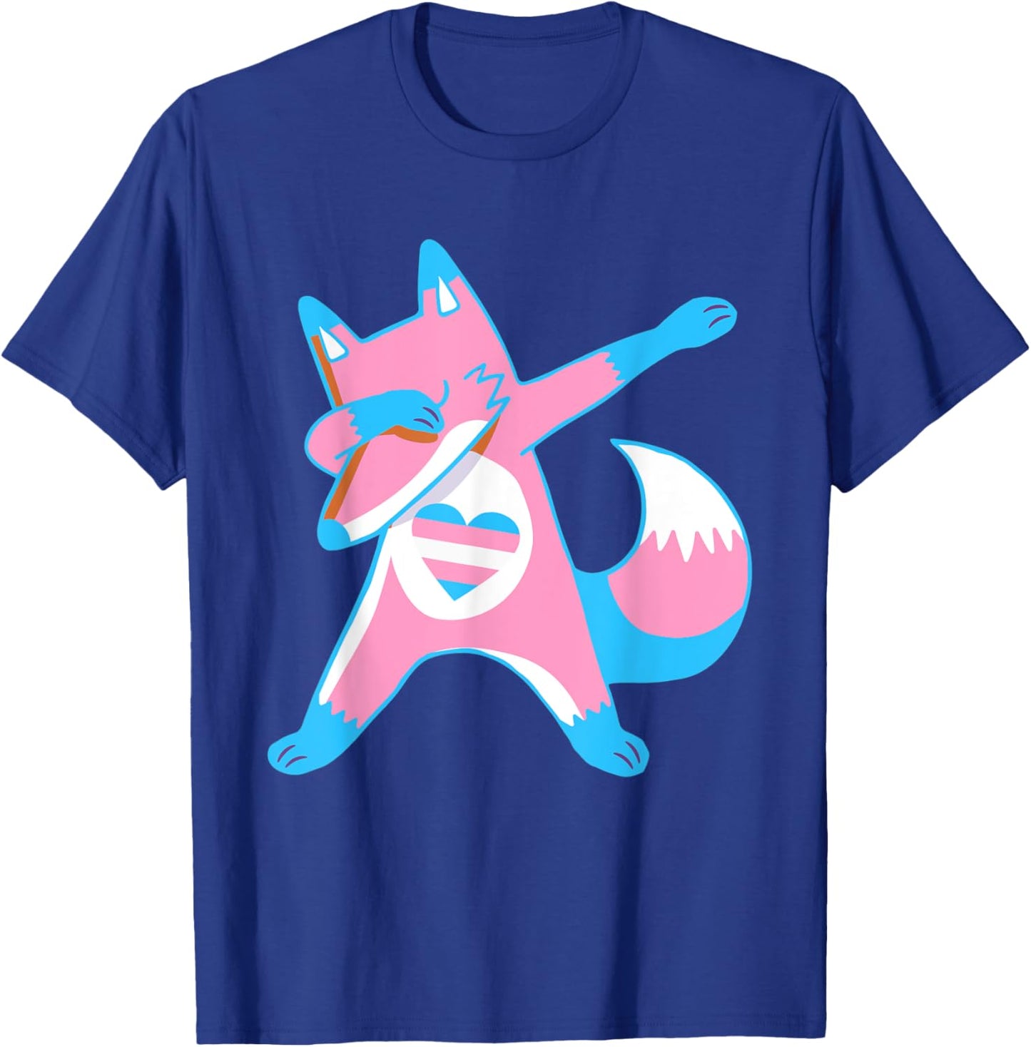 Dabbing Trans Pride Fox With Heart Transgender T-Shirt - T-Shirt | Royal