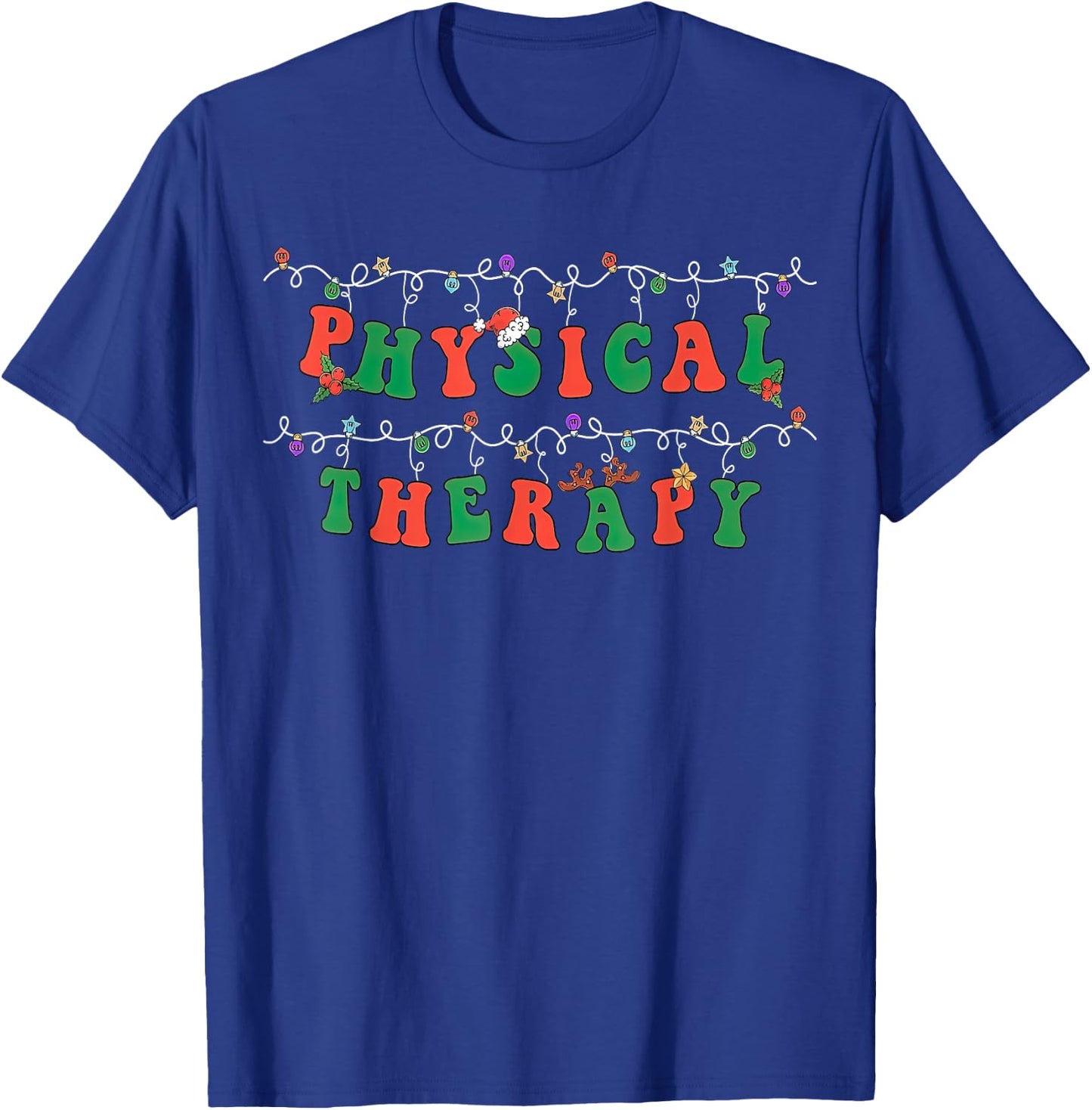 Physical Therapy PT Santa Hat Christmas Lights Xmas Pajama T-Shirt - T-Shirt | Royal