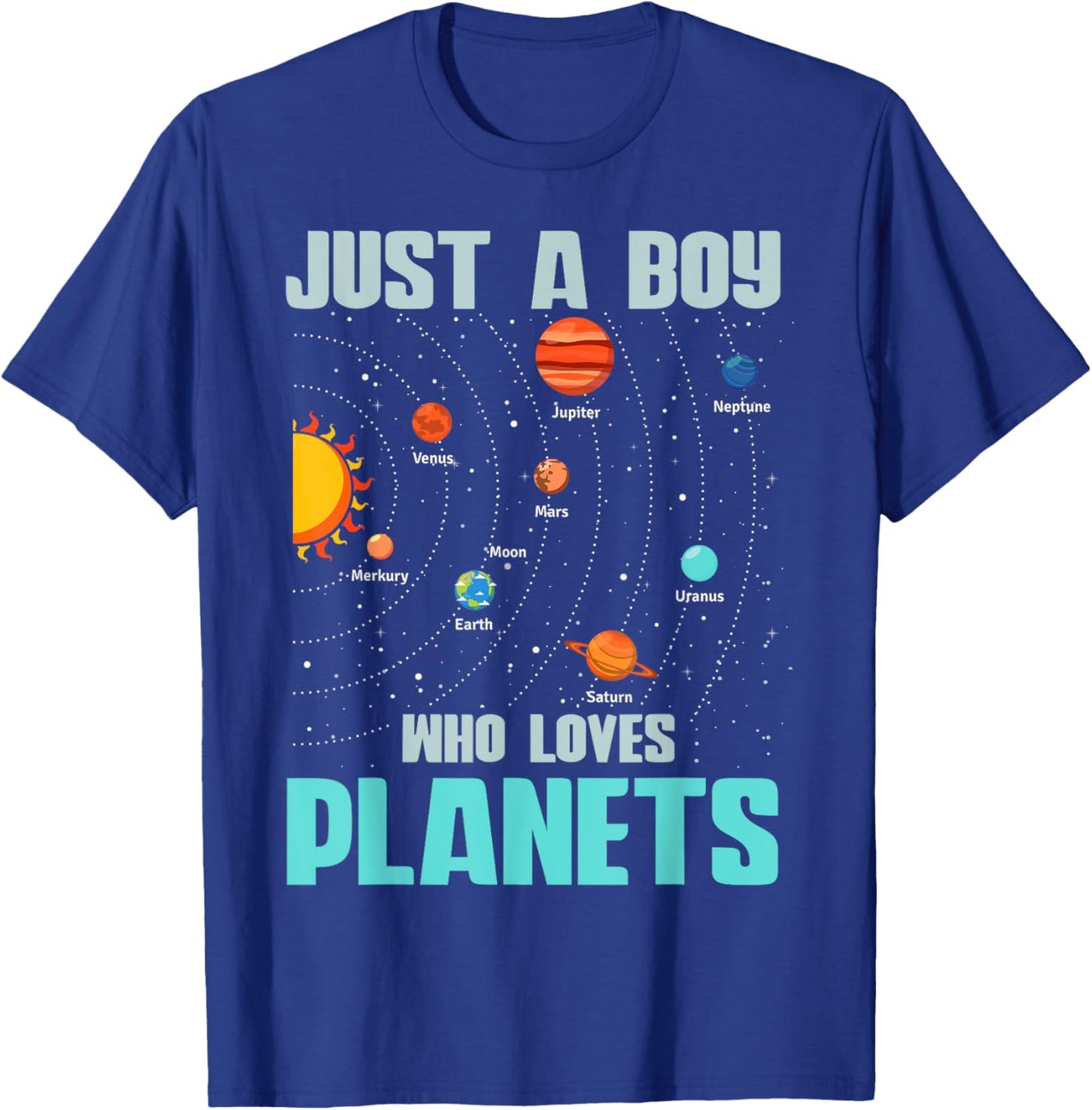 Just A Boy Who Loves Planets Solar System Kids Space Science T-Shirt - T-Shirt | Royal