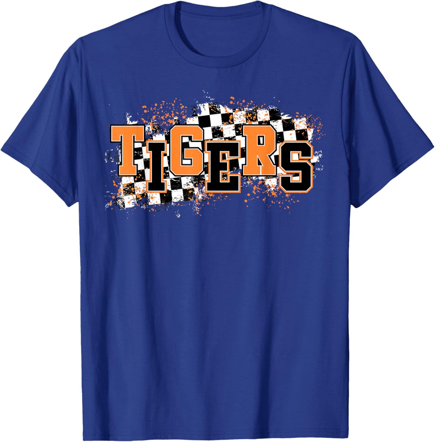 Tigers School Spirit Tiger Pride Orange Tigers Checkered T-Shirt - T-Shirt | Royal