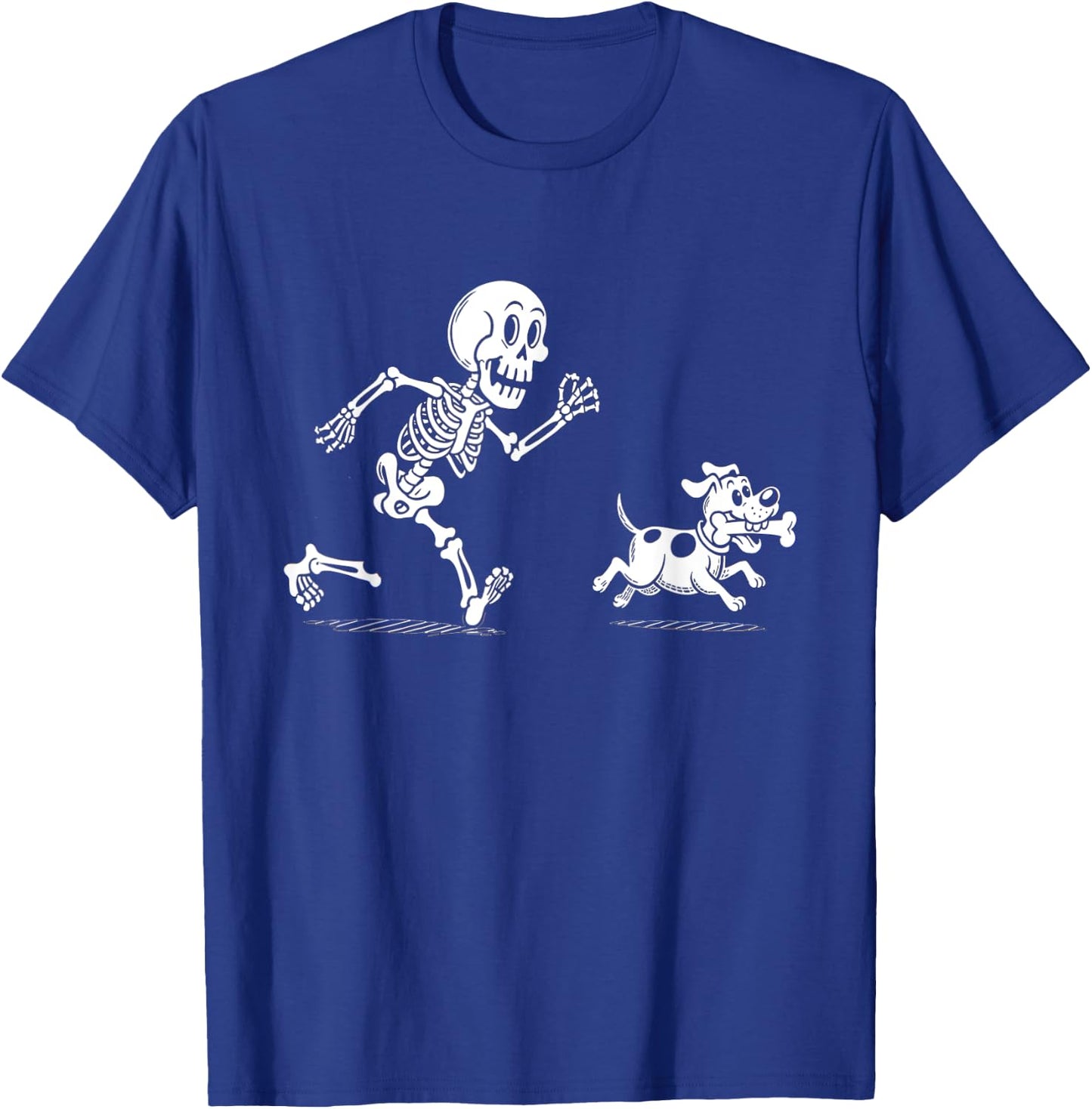Halloween Dog, Funny Skeleton, Skeleton Chasing Dog T-Shirt - T-Shirt | Royal