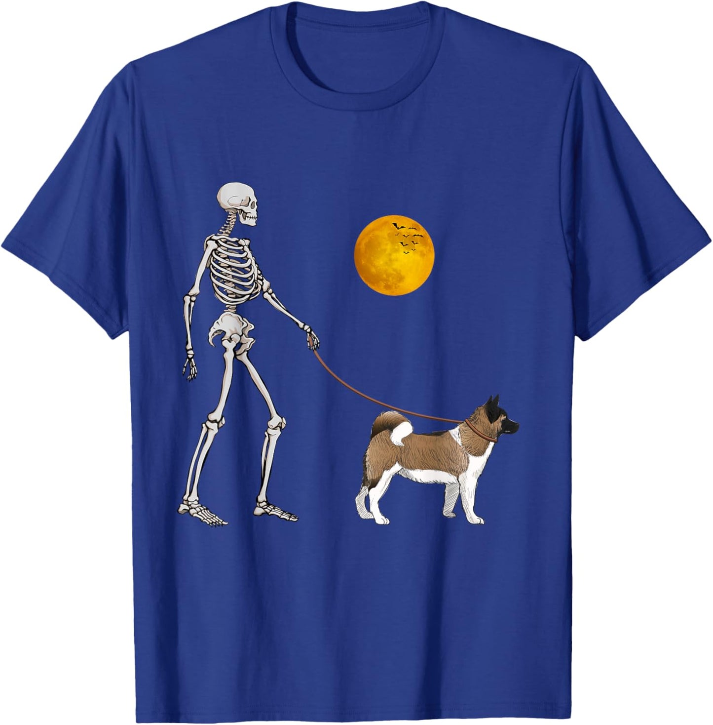 Akita Inu Skeleton Dog Walking Halloween Costume T-Shirt - T-Shirt | Royal