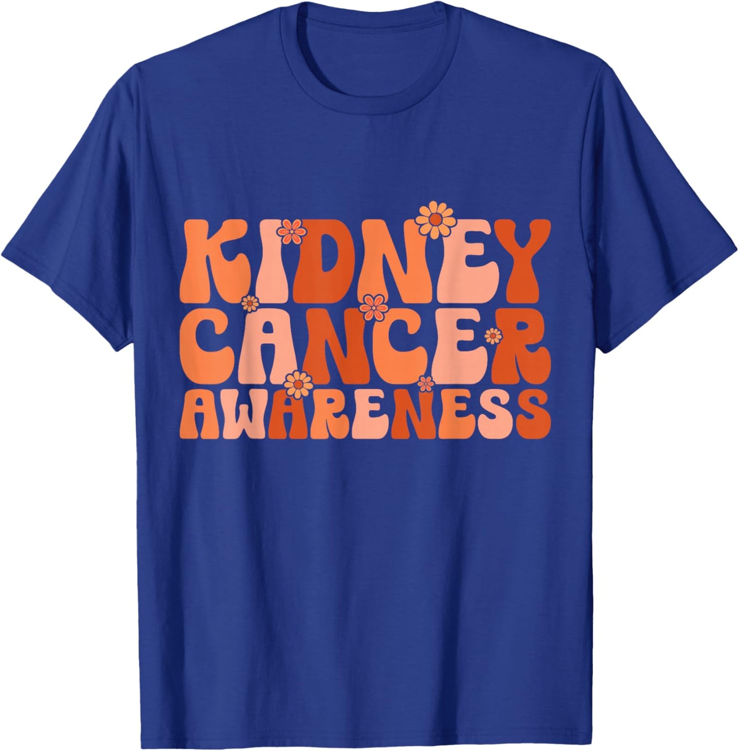 Kidney Cancer Awareness Groovy Floral Orange Ribbon T-Shirt - T-Shirt | Royal
