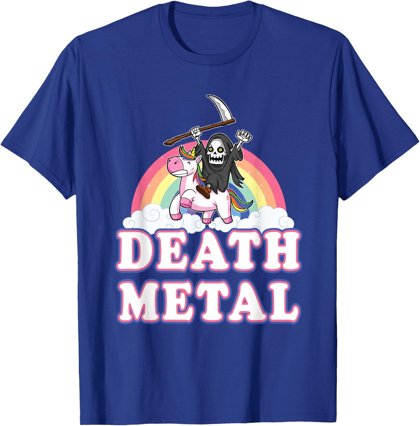 Death Metal Rock Music Halloween Grim Reaper Riding Unicorn T-Shirt - T-Shirt | Royal