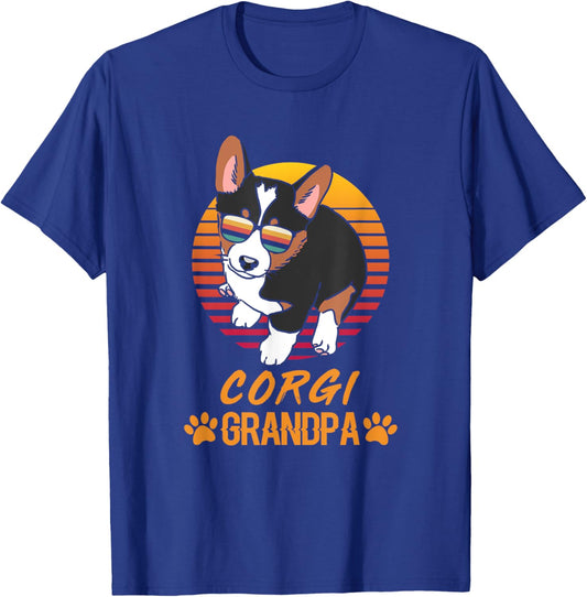 Vintage Cool Tricolor Corgi Dog Grandpa Paw Dad Fathers Day T-Shirt - T-Shirt | Royal