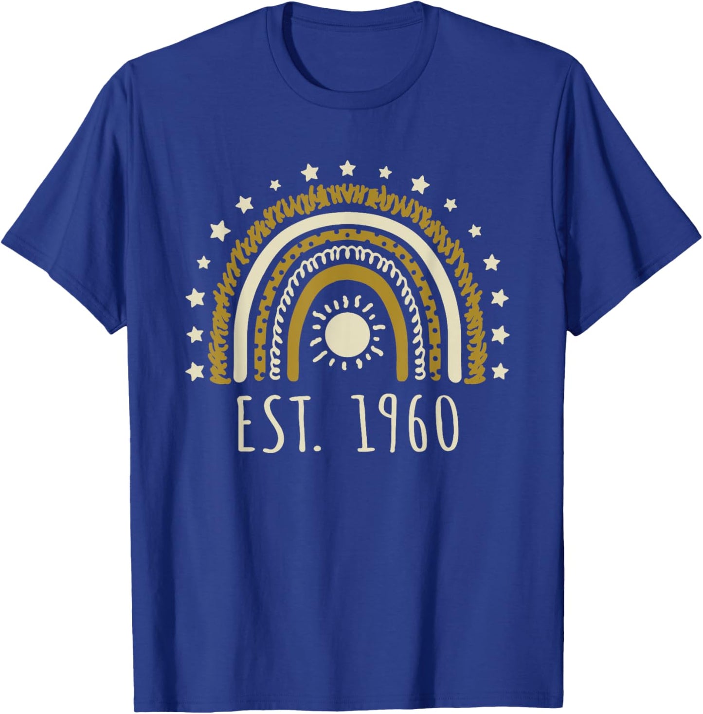 Est 1960 Retro Rainbow Established 1960 Birthday Design T-Shirt - T-Shirt | Royal