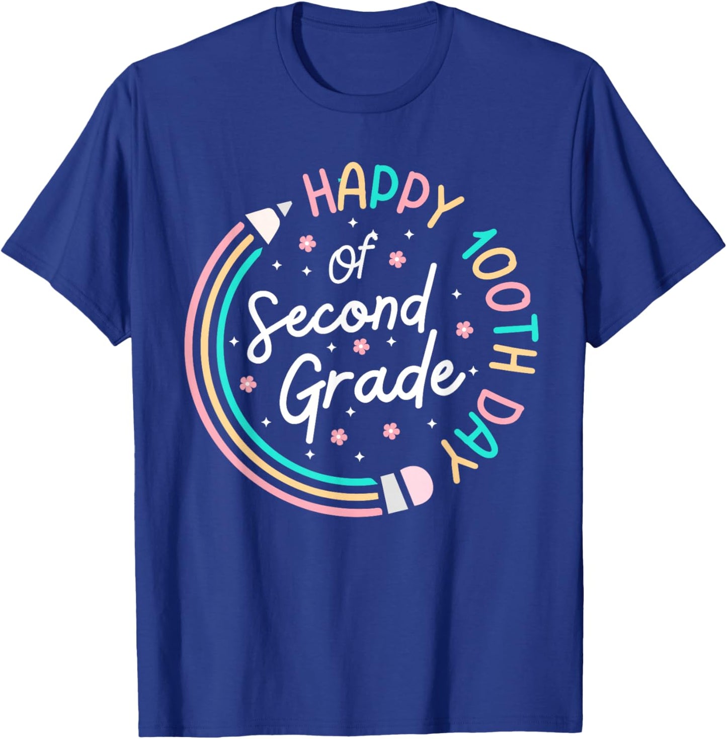 Happy 100th Day 2nd Grade Retro 100 Days Of School Teacher T-Shirt - T-Shirt | Royal
