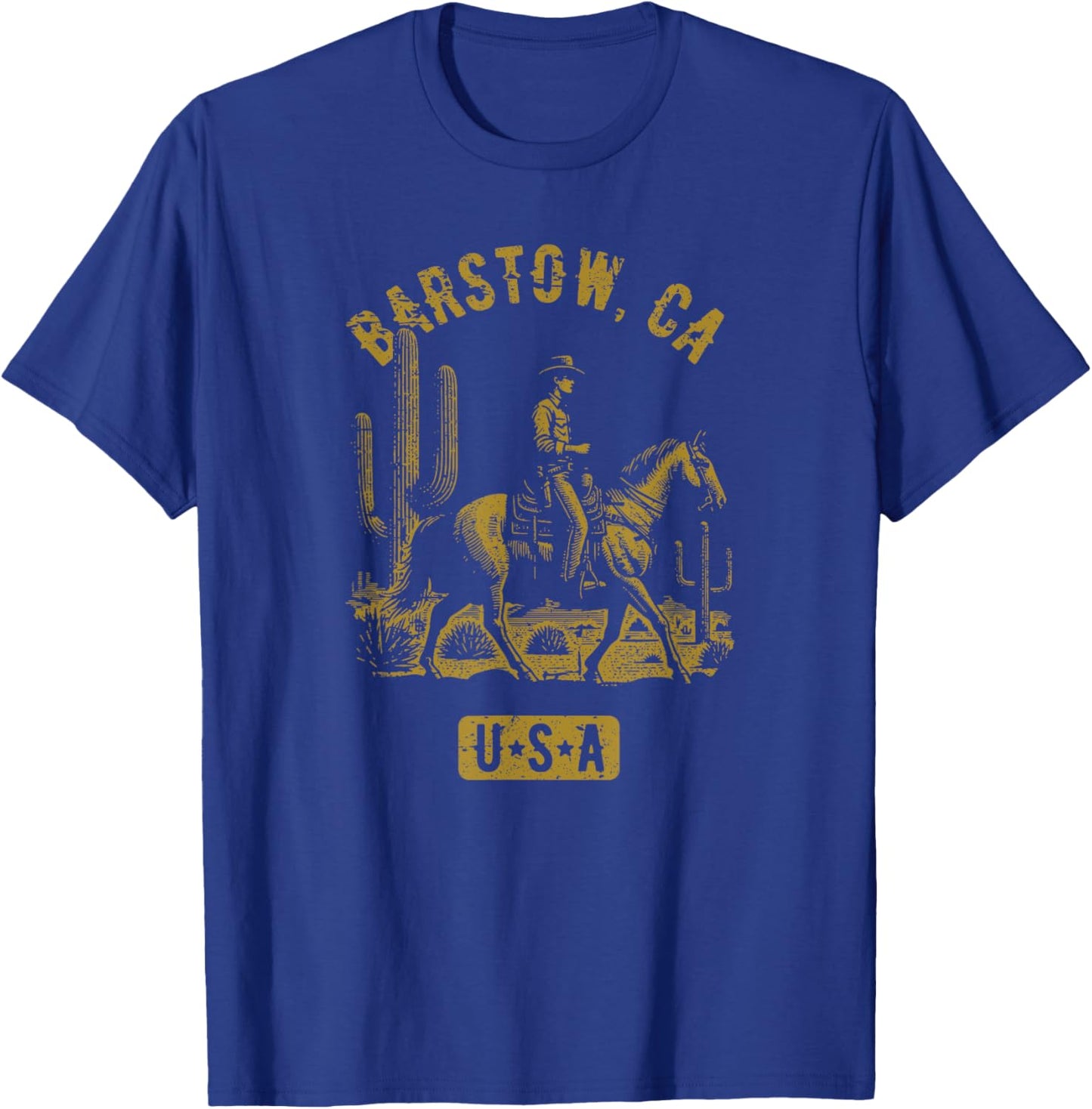 Barstow CA USA Cowboy Horse Distressed Style Design T-Shirt - T-Shirt | Royal