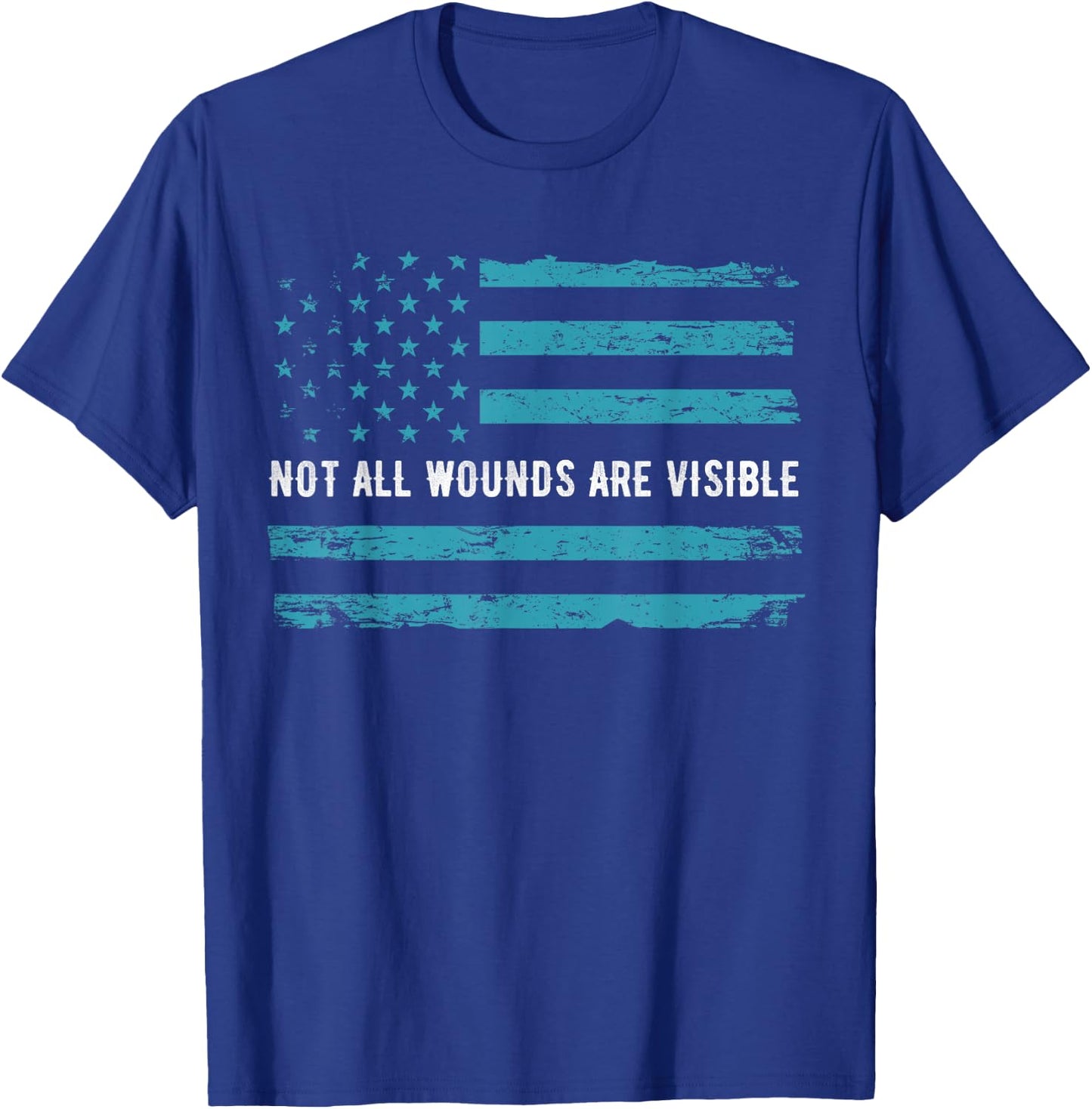 PTSD Awareness US Flag in Teal Color T Shirt Warrior Gift T-Shirt - T-Shirt | Royal