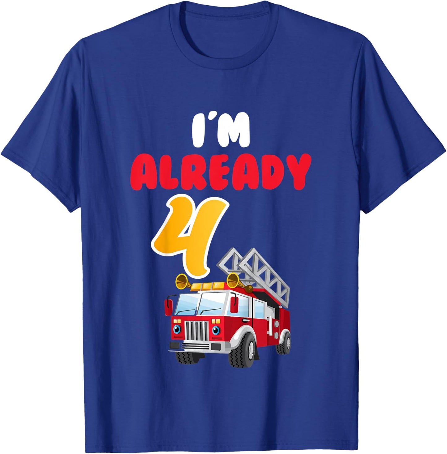 Kids 4 Years Old Birthday Boy Gift - I am already 4 fire T-Shirt - T-Shirt | Royal