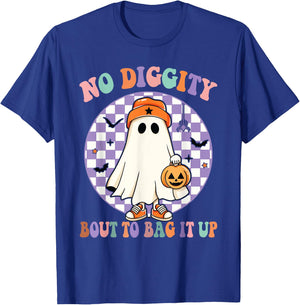 No Diggity Bout To Bag It Up Funny Halloween Ghost Pumpkin T-Shirt - T-Shirt | Royal