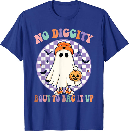 No Diggity Bout To Bag It Up Funny Halloween Ghost Pumpkin T-Shirt - T-Shirt | Royal