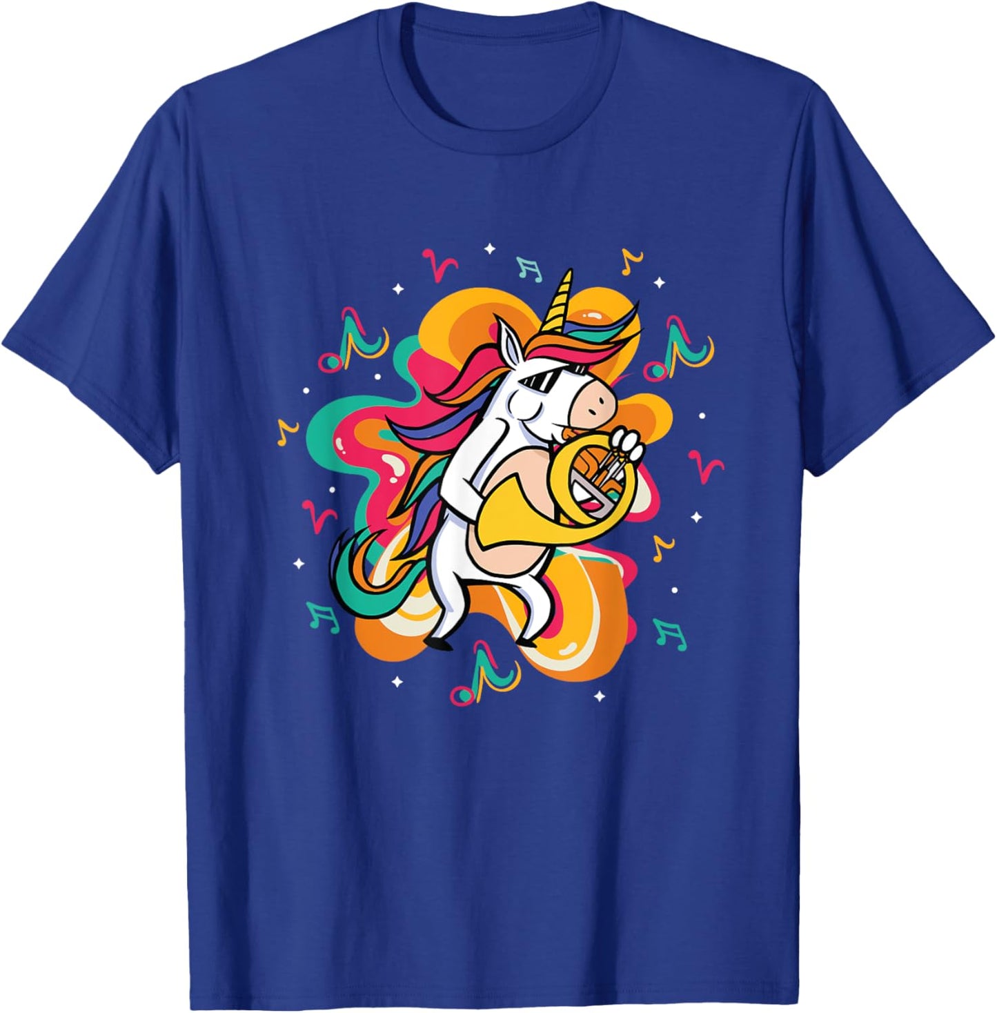 Unicorn Playing French Horn T-Shirt - T-Shirt | Royal