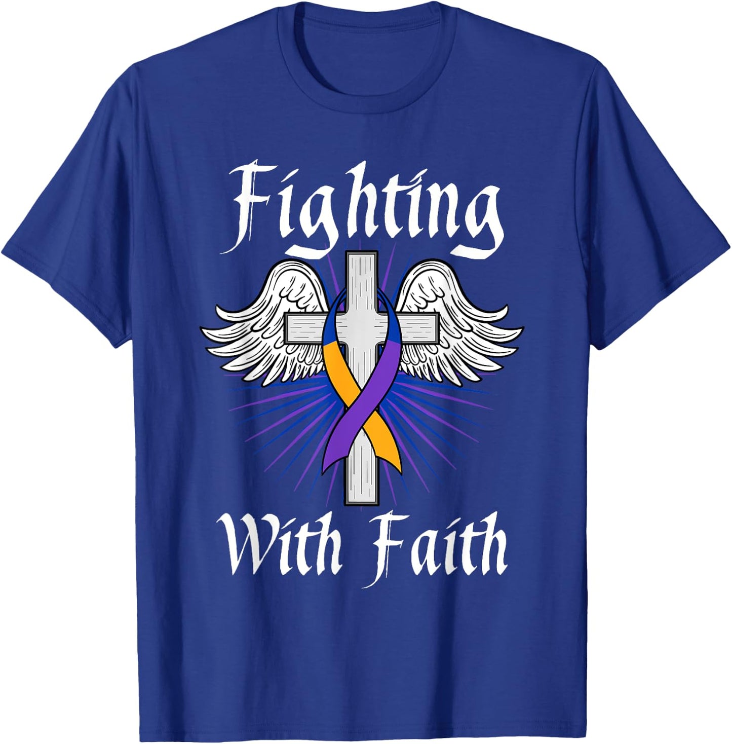 Fighting Faith Bladder Cancer Purple Blue And Yellow Dysuria T-Shirt - T-Shirt | Royal