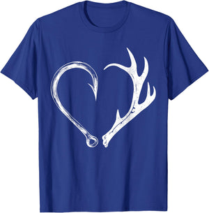 Fishing Hunting Heart Design for Outdoor Lovers T-Shirt - T-Shirt | Royal