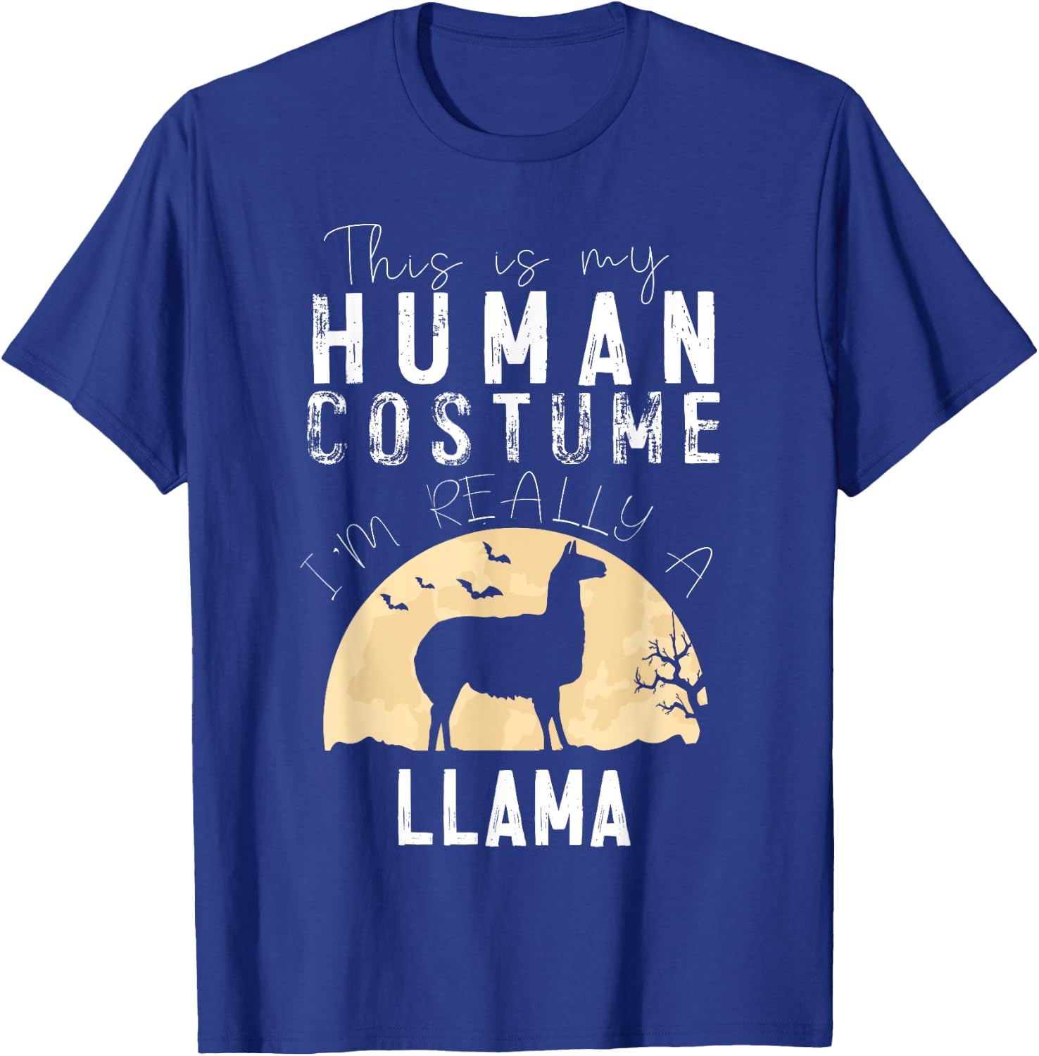 Halloween Human Costume Llama Alpaca Creepy Horror T-Shirt - T-Shirt | Royal