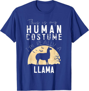 Halloween Human Costume Llama Alpaca Creepy Horror T-Shirt - T-Shirt | Royal