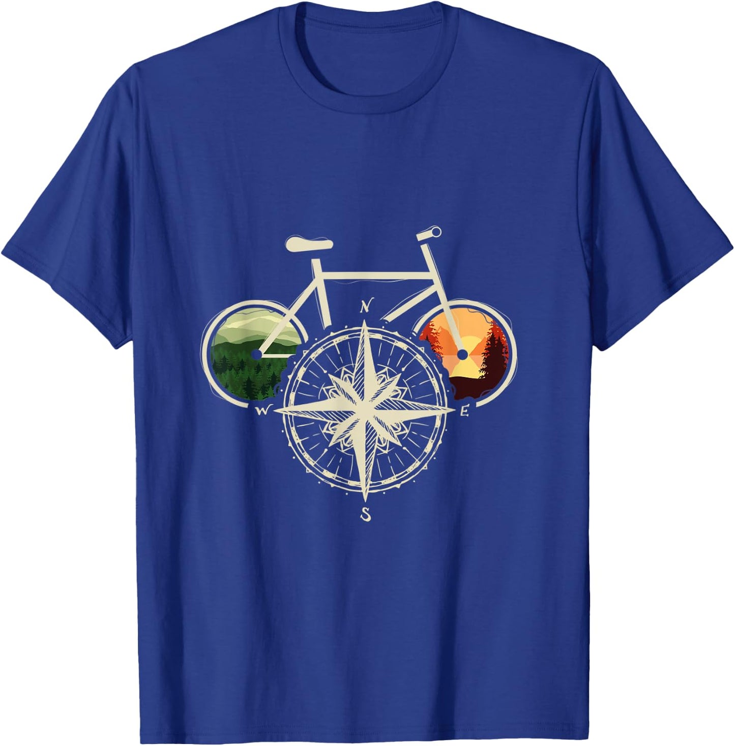 Retro Bicycle With Compass & Mountains I Bicycle Cycologist T-Shirt - T-Shirt | Royal