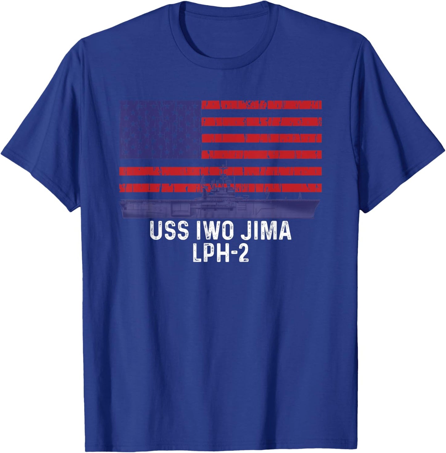 USS Iwo Jima LPH-2 Ship Vintage American Flag T-Shirt - T-Shirt | Royal