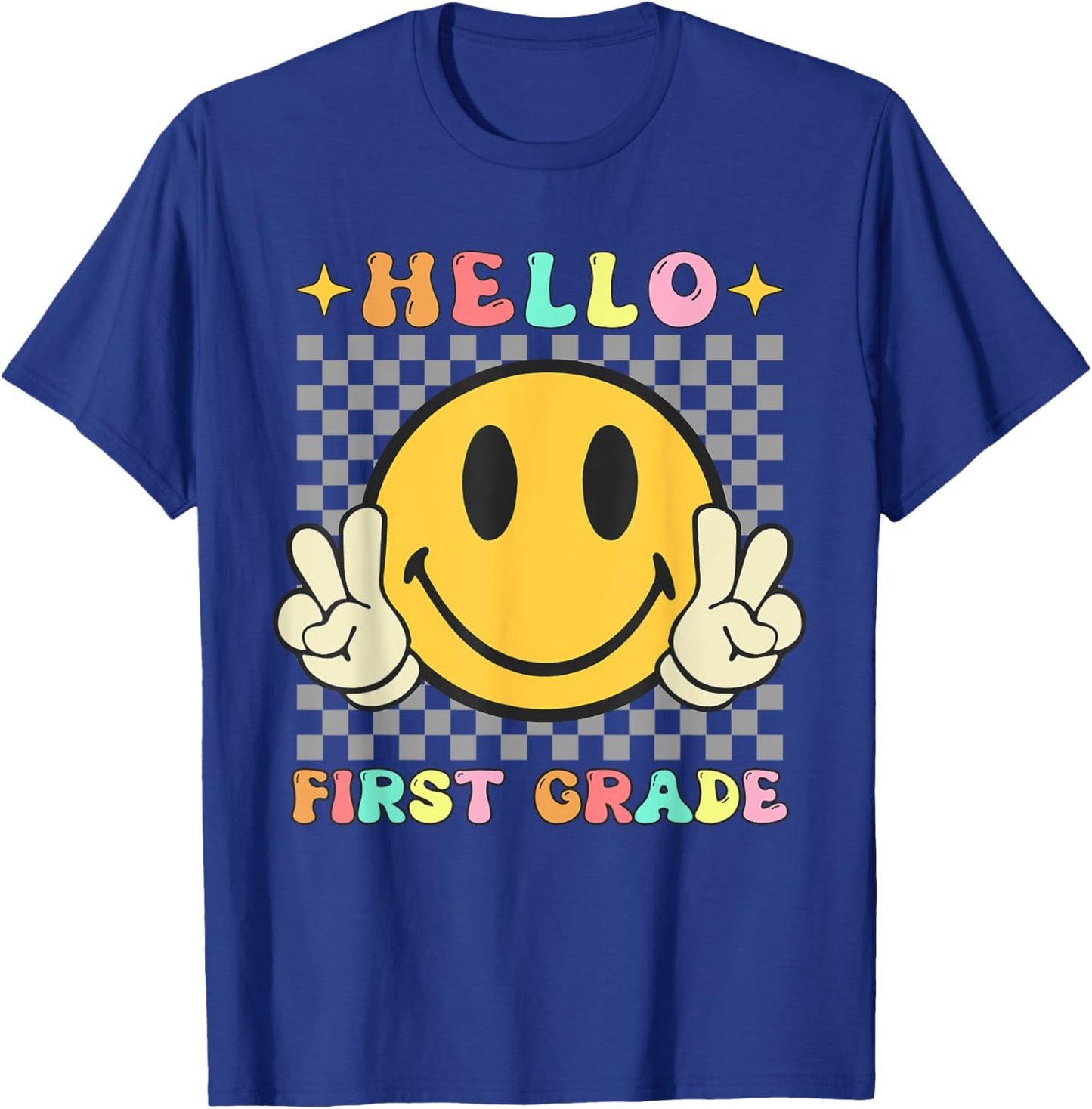 Retro Groovy 1st Grade Back to School Hello First Grade T-Shirt - T-Shirt | Royal