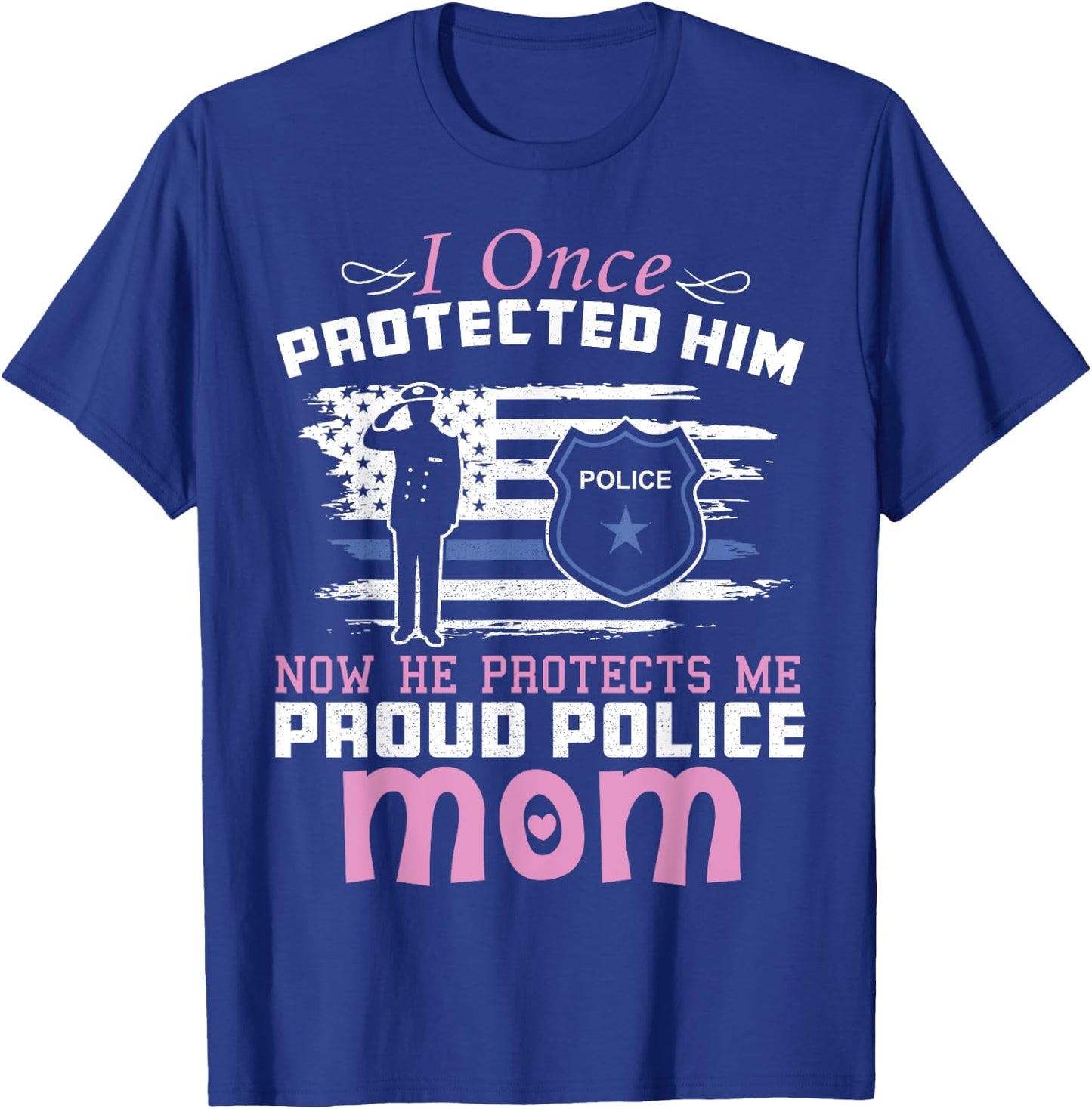 American Police Thin Blue Line Gift Proud Mom T-Shirt - T-Shirt | Royal