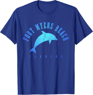 Fort Myers Beach Florida FL Vintage Dolphin Vacation T-Shirt - T-Shirt | Royal