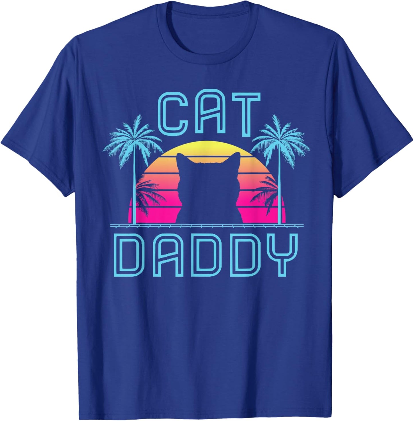 Cat Daddy Dad fathers day retro summer cat papa T-Shirt - T-Shirt | Royal