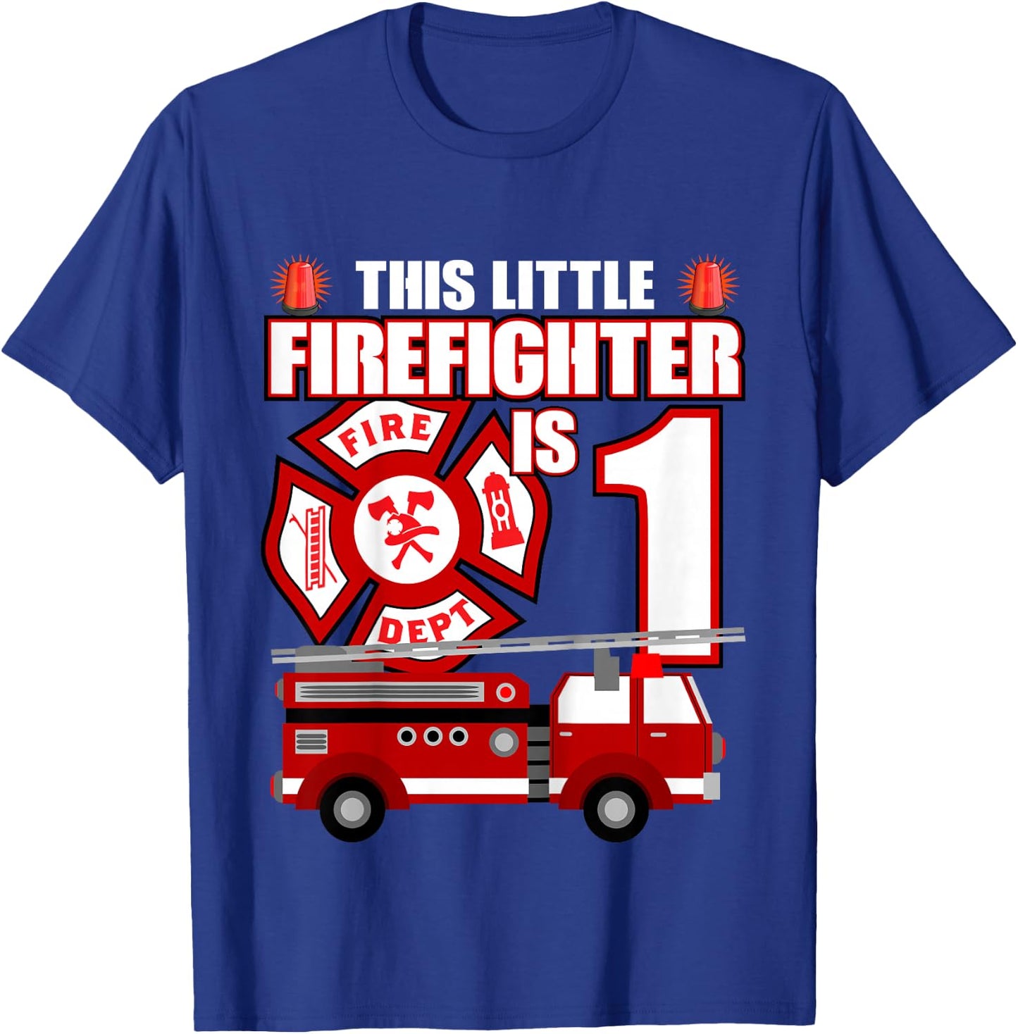 1 Year Old Firefighter Birthday Party Fire Truck 1st Gift T-Shirt - T-Shirt | Royal