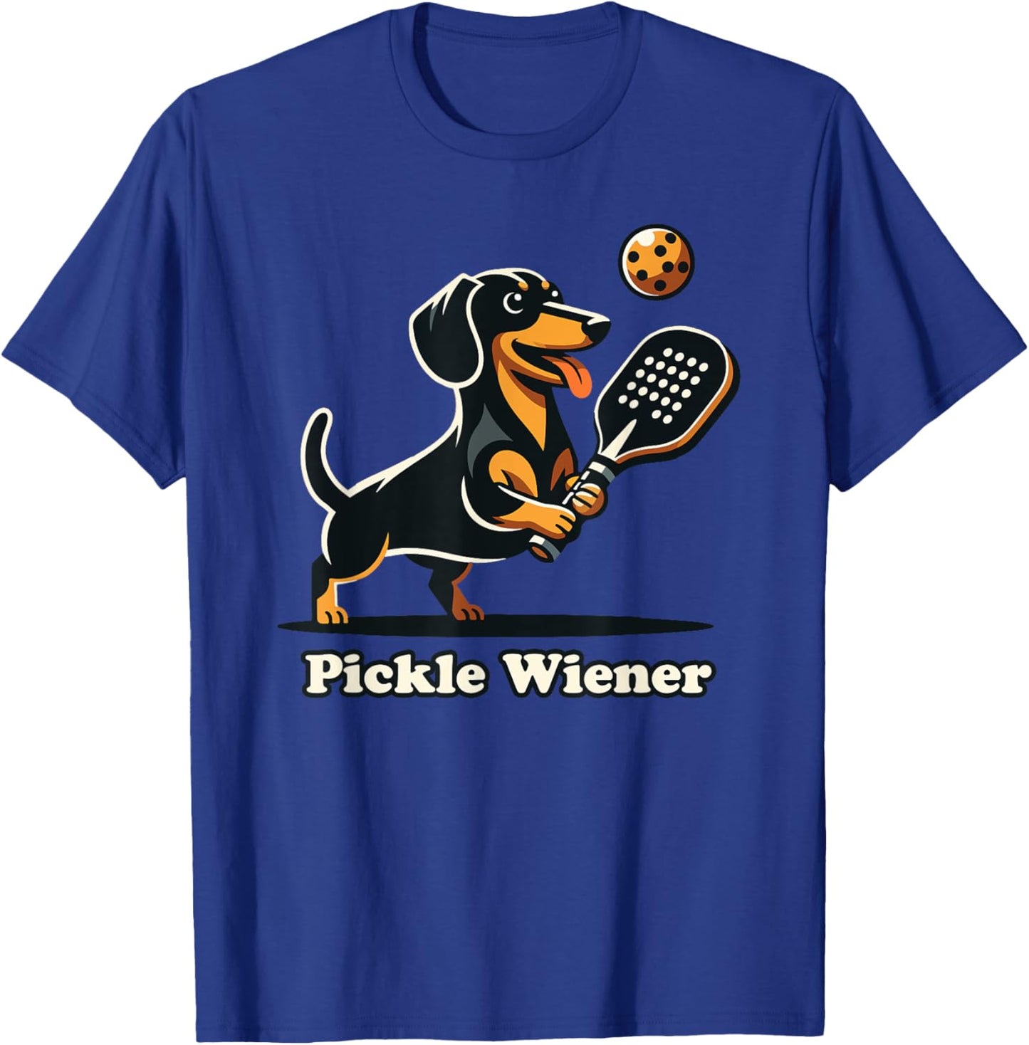Dog Playing Pickleball Pickle Wiener Dog Dachshund Funny T-Shirt - T-Shirt | Royal