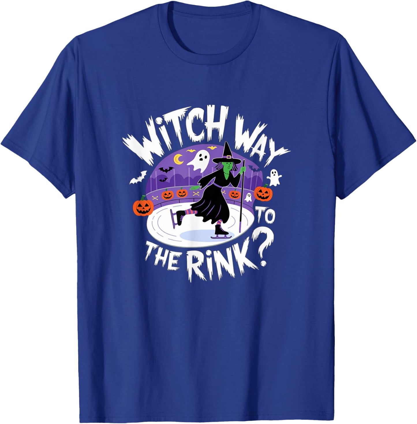 Witch Way to The Rink Funny Spooky Halloween Ice skating T-Shirt - T-Shirt | Royal