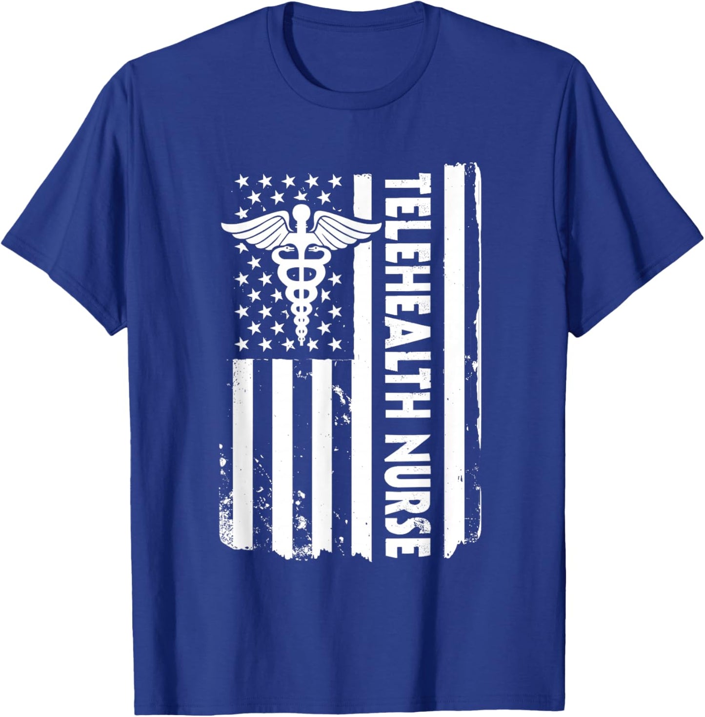 USA Flag Telehealth Nurse American Virtual Nursing America T-Shirt - T-Shirt | Royal