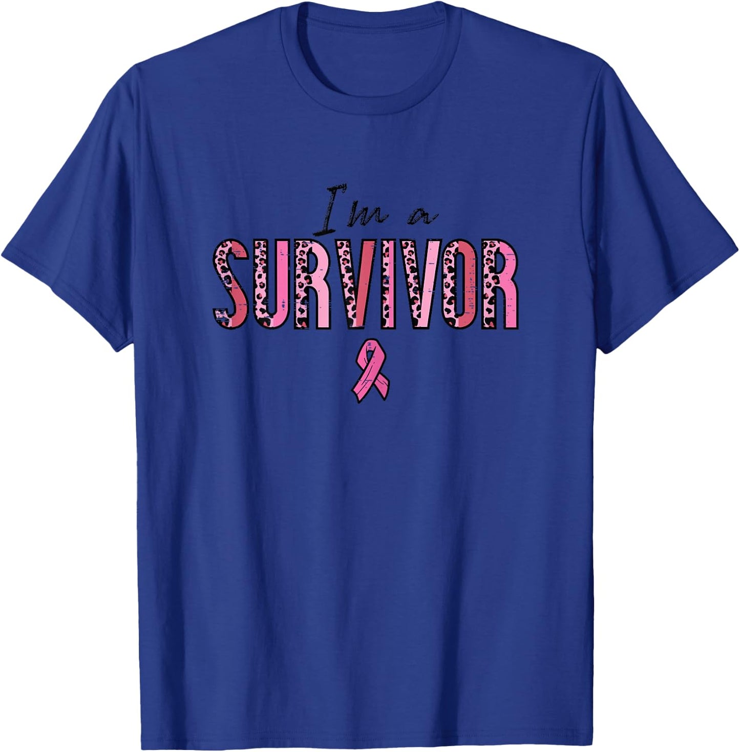 Im A Survivor Leopard Retro Breast Cancer Awareness Women T-Shirt - T-Shirt | Royal