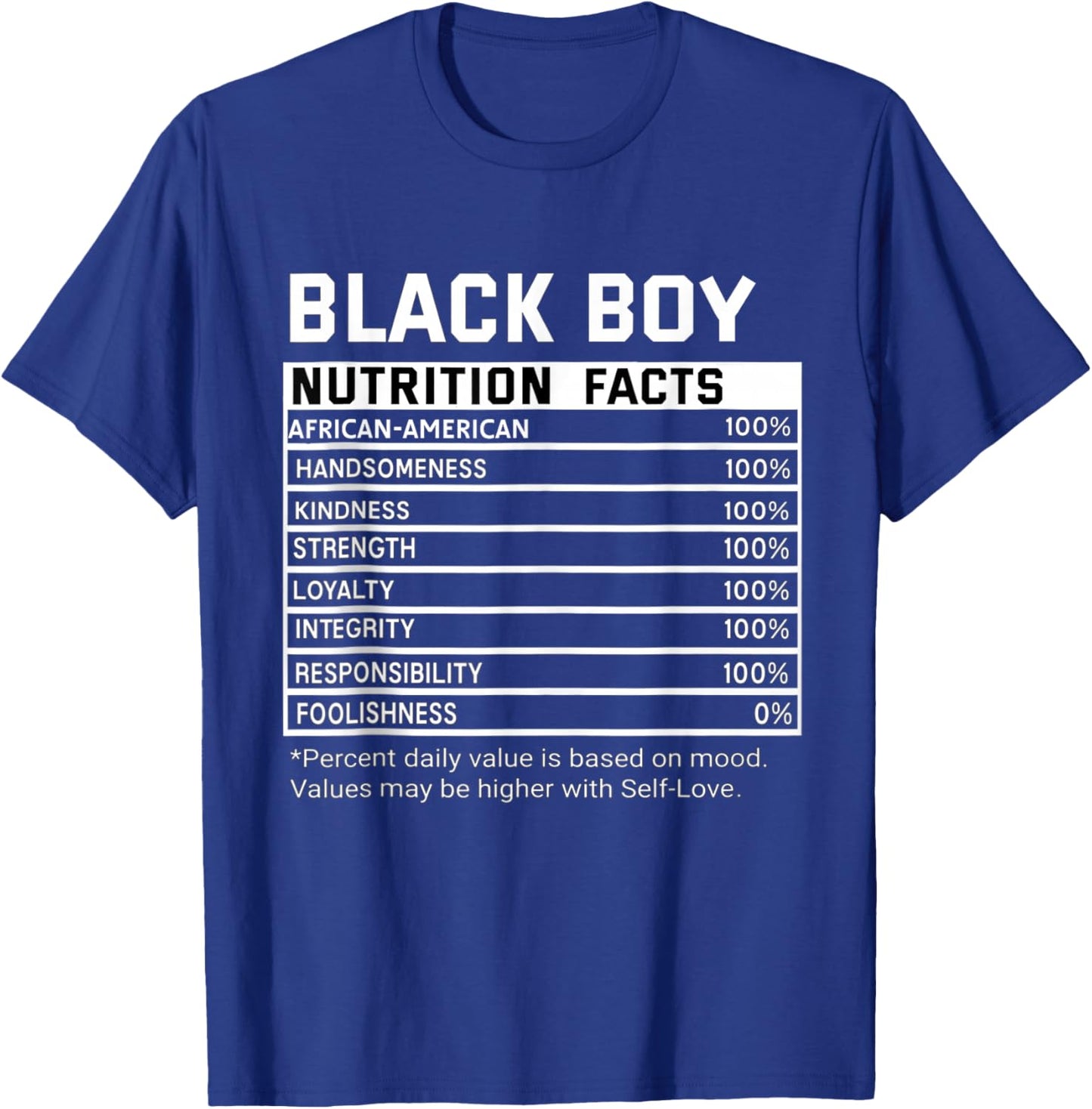 Black History Month Nutrition Facts Black Boy Melanin Boys T-Shirt - T-Shirt | Royal
