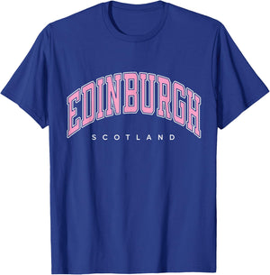 Edinburgh Scotland UK Varsity Style Pink Text T-Shirt - T-Shirt | Royal