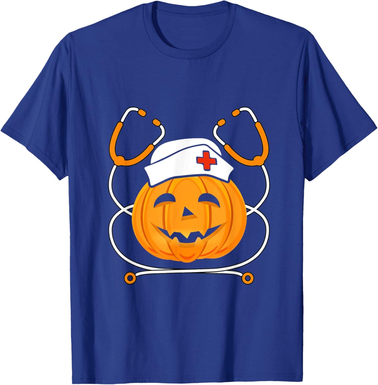 Pumpkin Nurse Stethoscope Nursing Halloween Costume T-Shirt - T-Shirt | Royal
