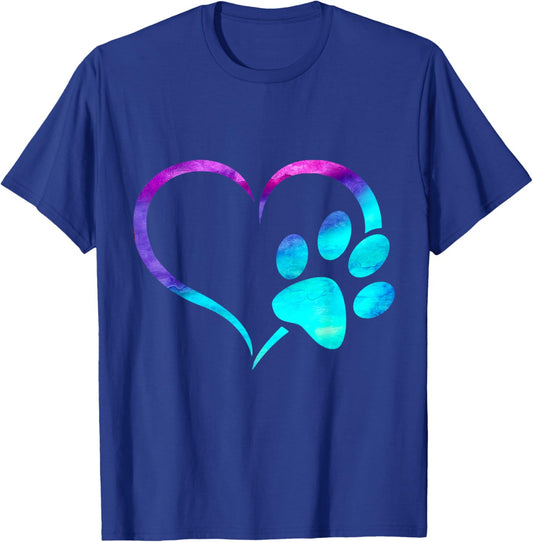 Cyan blue purple teal Dog paw print heart puppy pet lover Women Kids T-Shirt - T-Shirt | Royal
