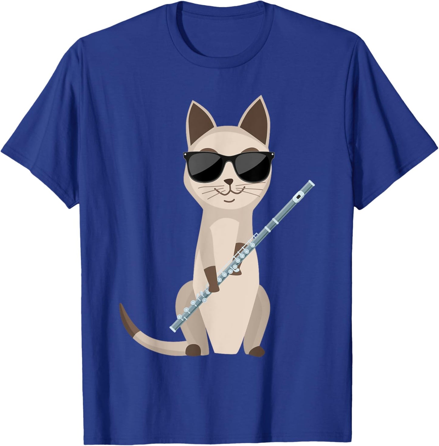 Funny Cat Wearing Sunglasses Playing Flute Flutist Cat Women Girls Kids T-Shirt - T-Shirt | Royal
